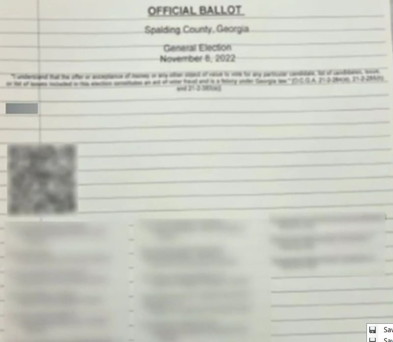Spalding County election workers found this fraudulent ballot at an early voting location on Oct. 19.