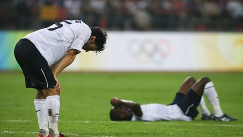 Michael Parkhurst (left), recently acquired by Atlanta United, took part in the 2008 Olympic Games in Beijing, China. Parkhurst also has made several appearances for the U.S. men’s national team. (Photo by Shaun Botterill/Getty Images)