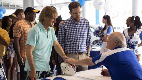 From left, Owen Wilson as Kyle Reynolds, Ed Helms as Peter Reynolds and Terry Bradshaw as Terry Bradshaw in the film, “Father Figures.” Contributed by Warner Bros. Pictures