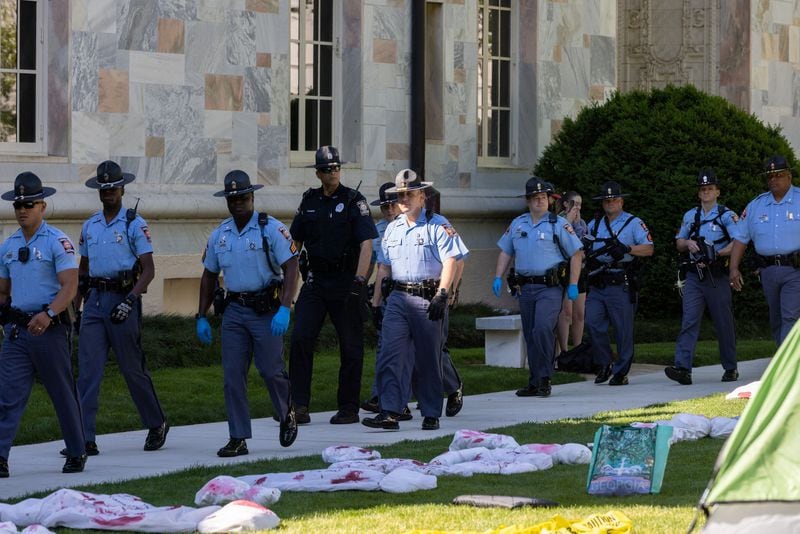 Police arrive at a pro-Palestinian protest encampment at the Emory campus in Atlanta on Thursday, April 25, 2024. (Arvin Temkar/The Atlanta Journal-Constitution/TNS)