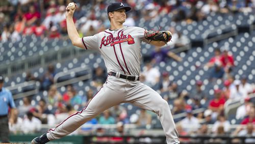 Mike Soroka delivers a pitch during Wednesday's game against the Nationals in Washington, DC. (Photo by Scott Taetsch/Getty Images)