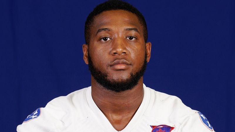 A July 30, 2017, photo provided by Tennessee State University shows college football player Latrelle Lee, a 22-year old defensive end. TSU athletics director Teresa Phillips said Lee was kicked off the team and expelled Monday, Nov. 13, for hitting head strength coach T.J. Greenstone twice in the head, knocking him to the turf on the sideline during a game against Southeast Missouri on Saturday, Nov. 11. (Tennessee State University via AP)