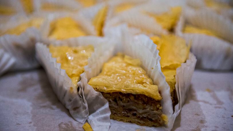 Baklava sits ready to be devoured during the Atlanta Greek Festival at the Greek Orthodox Cathedral of Annunciation on Saturday, September 26, 2015. The weekend long festival features everything Greek from food, shopping, performances, live music and tours of the church. JONATHAN PHILLIPS / SPECIAL