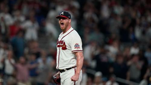 Atlanta Braves relief pitcher Will Smith (51) celebrates the win against the Los Angeles Dodgers in the ninth inning of a baseball game Saturday, June 5, 2021, in Atlanta. (Brynn Anderson/AP)