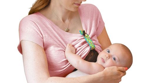 The LatchPal Breastfeeding Clip holds up mom’s shirt to make it easier for baby to feed and mom to move during feeding. (LatchPal)