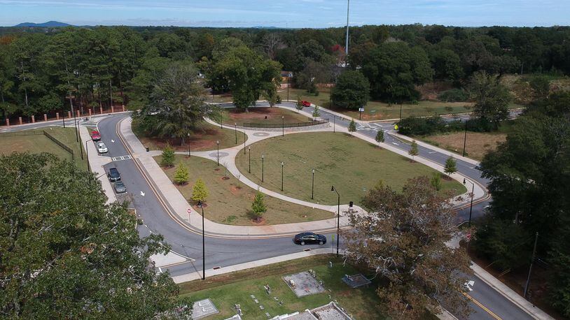 Aerial photo shows Mableton Square. This $2.2 million project rerouted Church Street around a football field-sized green space. HYOSUB SHIN / HSHIN@AJC.COM