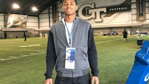 Pope High School wide receiver Zach Owens on a visit to Georgia Tech's indoor practice facility. (Courtesy Zach Owens)