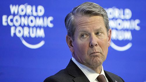 US Gov. Brian Kemp of Georgia, attends a panel at the World Economic Forum in Davos, Switzerland Tuesday, Jan. 17, 2023. The annual meeting of the World Economic Forum is taking place in Davos from Jan. 16 until Jan. 20, 2023. (Markus Schreiber/Associated Press)