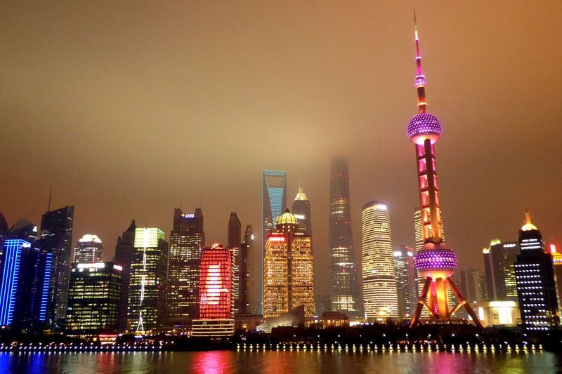 View of the Shanghai skyline at night from the Crystal Symphony. (Jerome Levine/Chicago Tribune/TNS)