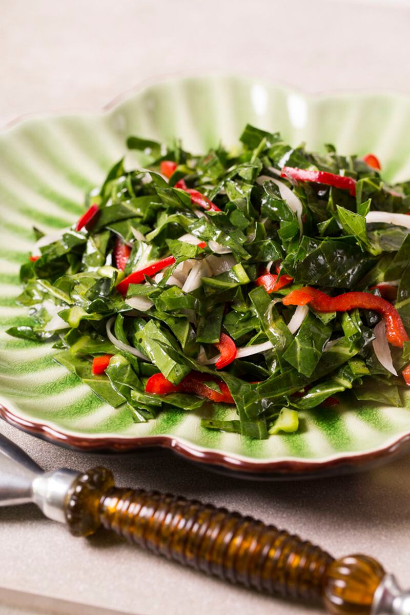 Don't wait until Thanksgiving morning if you're making Collard Greens Salad with Champagne Vinaigrette because the vinaigrette benefits from extra time to sit. This is adapted from a recipe in “Dinner Déjà Vu: Southern Tonight, French Tomorrow” by Jennifer Hill Booker (Pelican, $28.95). Courtesy of Deborah Whitlaw Llewellyn