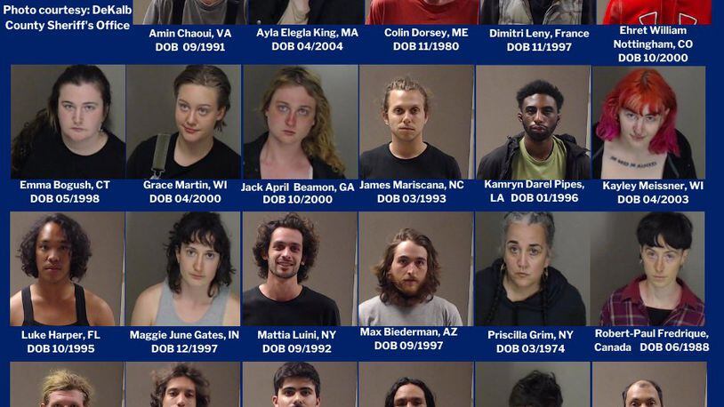An array of the mugshots of those arrested March 5 at the site of the proposed Atlanta police training center.
