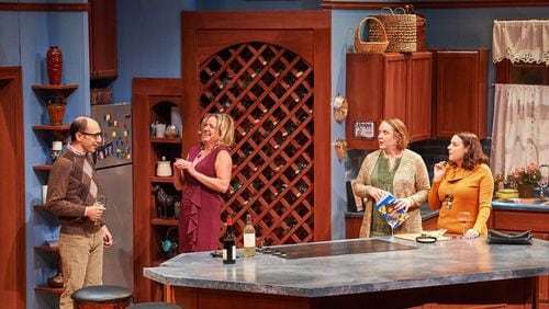 The cast of the questionable comedy “Women in Jeopardy” at Aurora Theatre includes Andrew Benator (from left), LaLa Cochran, Kerrie Seymour and Kate Kneeland. CONTRIBUTED BY CHRIS BARTELSKI