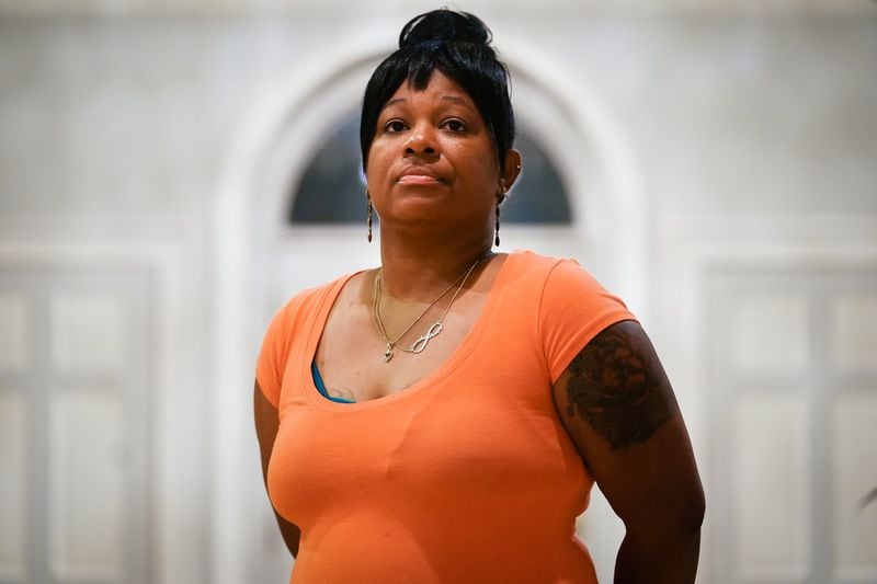 For 18 years, Tamiko Favors made her living pushing linen carts for a contractor at Crestview Health and Rehabilitation Center. She claims in a lawsuit that after a man sexually assaulted her in the nursing home’s basement, her bosses made her job more difficult and then fired her. ELIJAH NOUVELAGE / SPECIAL TO THE AJC