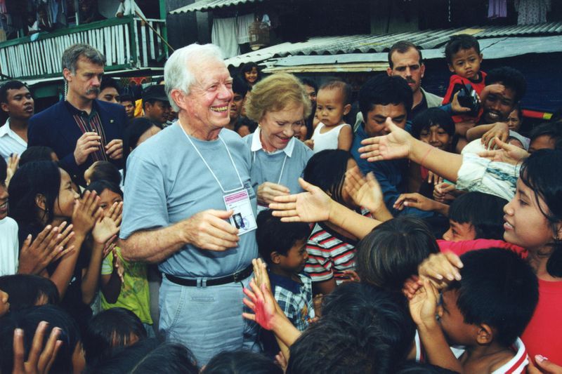 Carter Center missions have sent Jimmy and Rosalynn Carte around the world for almost 35 years, such as this trip to observe elections in Indonesia in 1999. (The Carter Center)