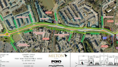 Milton is proposing to widen Morris Road from two to four lanes from its intersection with Webb Road to Bethany Bend. (Courtesy City of Milton)