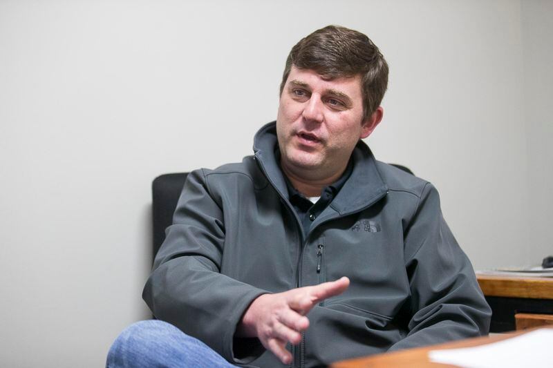 Brewer Turley, Director of Communications at Southern Point Staffing, talks about his clients at the office in Leesburg, Ga., Monday, March 18, 2019.  (ALYSSA POINTER/ALYSSA.POINTER@AJC.COM)