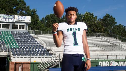 Justin Fields, a Georgia signee who is already enrolled, has won what might be his final high school honor, the player of the year per the Cobb County TD Club. Chad Rhym/ Chad.Rhym@ajc.com