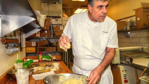 Chef Alon Balshan mixes dough for his Chocolate Babka, a special treat for Hanukkah or anytime, at the Dunwoody location of his beloved Alon’s Bakery. PHOTO CONTRIBUTED BY CHRIS HUNT; FOOD STYLING BY ALON BALSHAN
