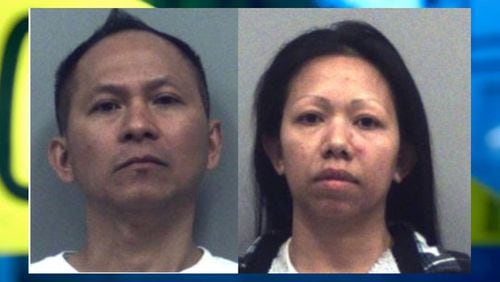 Christopher Huynh and Katie Son were arrested and charged for elder abuse after Gwinnett police discovered Son's mother Bong Le was living in harsh conditions. (Credit: Channel 2 Action News)