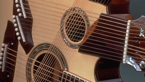 Built by Linda Manzer, the Pikasso guitar has three necks and 42 strings. Photo courtesy Linda Manzer