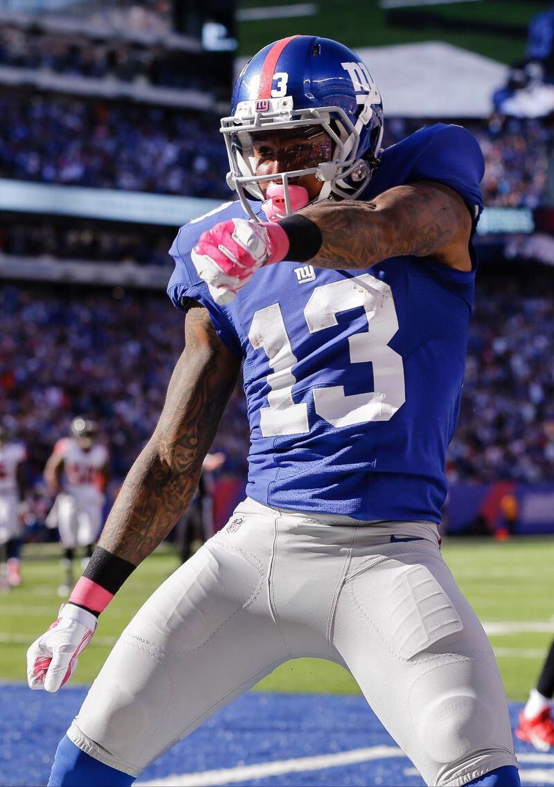 Giants wide receiver Odell Beckham Jr. after his 67-yard touchdown grab against the Falcons. (Associated Press)