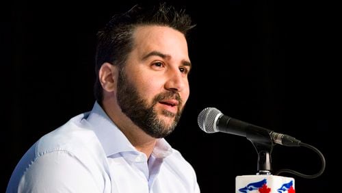 Toronto Blue Jays general manager Alex Anthopoulos speaks at a press conference in Toronto, Tuesday July 28, 2015.