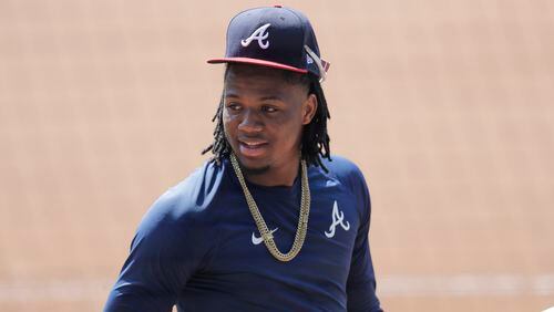 Braves' Ronald Acuña Jr. waits to bat during practice at Truist Park on Sunday, July 5. (AP Photo/Brynn Anderson)