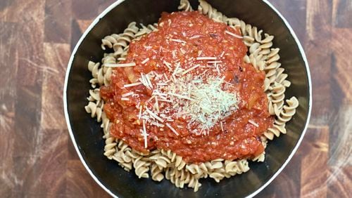 Pasta sauce made from fresh tomatoes tastes lighter, brighter, and is more nutritious than jarred sauce.
(Kellie Hynes for The Atlanta Journal-Constitution)