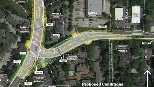 Map depicts the planned, reconfigured intersection of Glenridge Drive and Roswell Road in Sandy Springs. The city has agreed to pay the state $290,551 for decorative items, such as pavers and pedestrian lighting. CITY OF SANDY SPRINGS