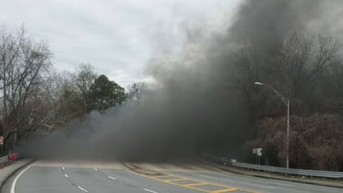 A section of Buford Highway was shut down Sunday due to a fire, officials said.