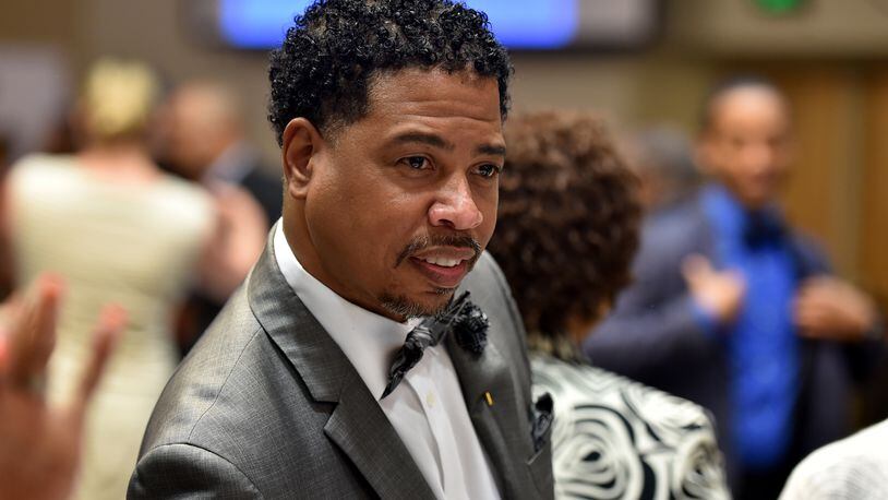 Clayton County COO Derrick Stanford said the refinancing Thursday of bonds for an Ellenwood TAD could save the county millions. BRANT SANDERLIN/BSANDERLIN@AJC.COM