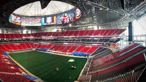The FieldTurf playing surface has been installed at Mercedes-Benz Stadium.