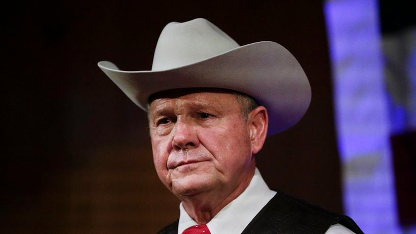 Former Alabama chief justice and U.S. Senate candidate Roy Moore speaks at a September rally, in Fairhope, Ala. AP/Brynn Anderson