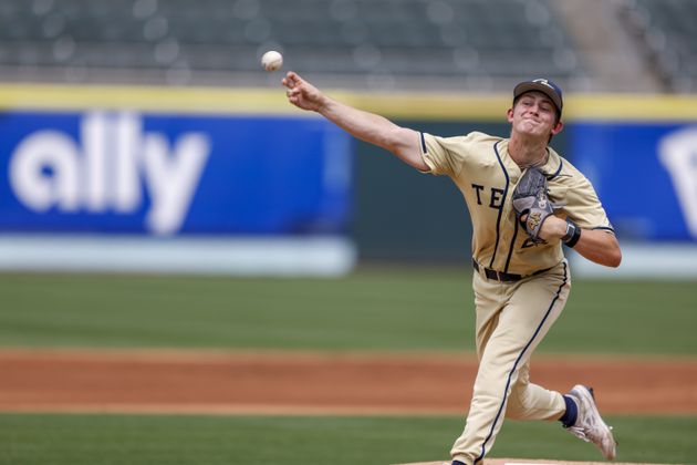 Georgia Tech starter Tate McKee gave up five earned runs on five hits in three innings.  (Nell Redmond/ACC)