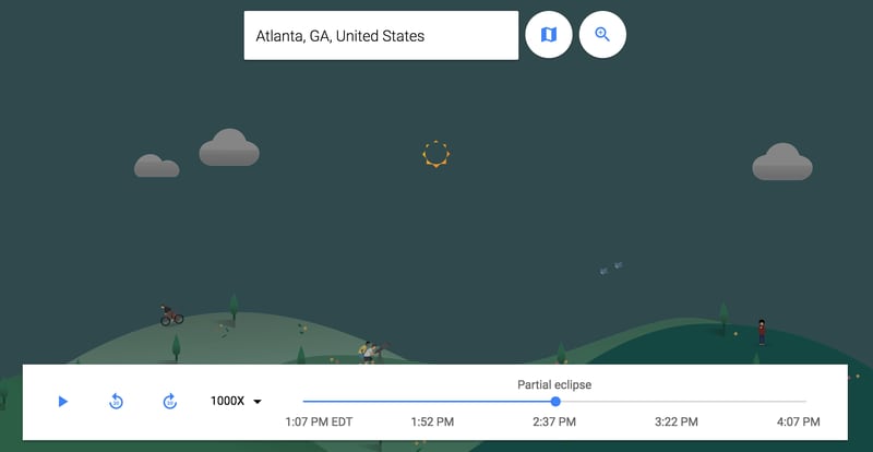 Screenshot of what Atlantans will see in the sky during the Aug. 21 total solar eclipse, according to the Google-Berkeley simulator.