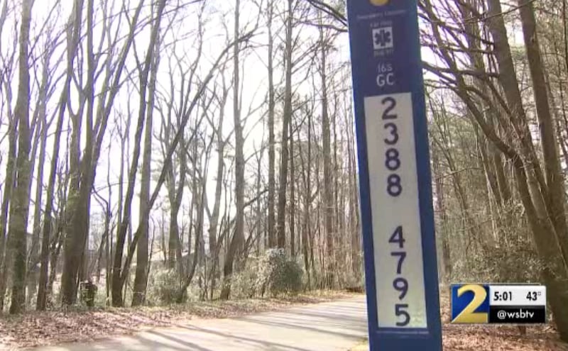 This is one of the blue trail marker emergency phones that are found along the Silver Comet Trail in Cobb County.