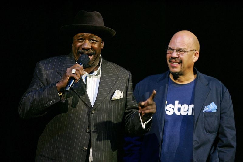LAS VEGAS - NOVEMBER 15: Comedian J. Anthony Brown (L) and radio personality Tom Joyner perform at The Colosseum at Caesars Palace at The Comedy Festival on November 15, 2006 in Las Vegas, Nevada. (Photo by Ethan Miller/Getty Images)