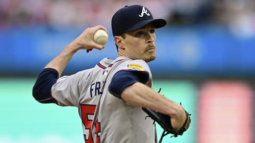 Atlanta Braves' starting pitcher Max Fried throws during the first inning of a baseball game against the Philadelphia Phillies, Saturday, March 30, 2024, in Philadelphia. (AP Photo/Derik Hamilton)