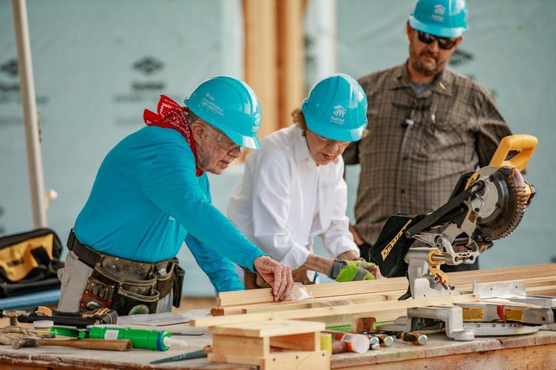 Jimmy and Rosalyn Carter build with volunteers at the 2018 Habitat for Humanity Jimmy and Rosalynn Carter Work Project in St. Joseph County, Indiana, Tuesday August, 28th, 2018.