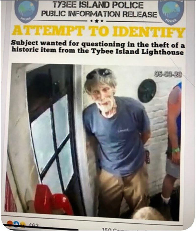 This is the photo of a man who has been arrested for stealing a 155-year-old doorknob from the Tybee Island lighthouse.
