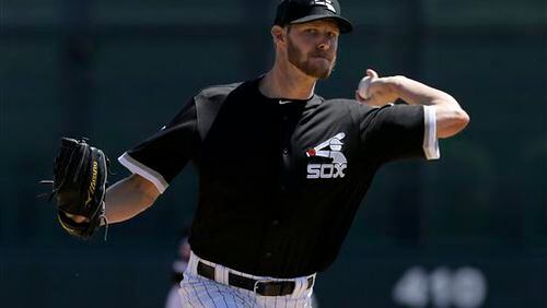 Chicago White Sox starting pitcher Chris Sale against the Los Angeles Angels during a spring training baseball game in Glendale, Ariz., Thursday, March 24, 2016. (AP Photo/Jeff Chiu)