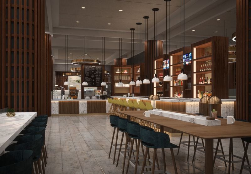 A rendering of the bar and lounge area. 
