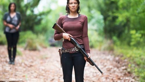 TV STILL -- Alanna Masterson as Tara Chambler and Lauren Cohan as Maggie Greene - The Walking Dead _ Seasn 5, Episode 2 - Photo Credit: Gene Page/AMC