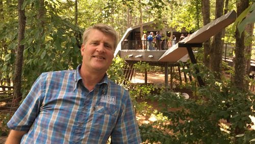Bill Nelson with the special "treehouse" he built for Zac Brown which will be aired on his Animal Planet show "Treehouse Masters" Sept. 16, 2016. CREDIT: Rodney Ho/ rho@ajc.com