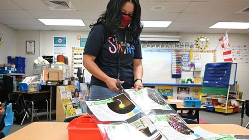 July 28, 2022 Snellville - Artia Strickland, kindergarten teacher, prepares for her classroom for new school year at Anderson-Livsey elementary school in Snellville on Thursday, July 28, 2022. (Hyosub Shin / Hyosub.Shin@ajc.com)
