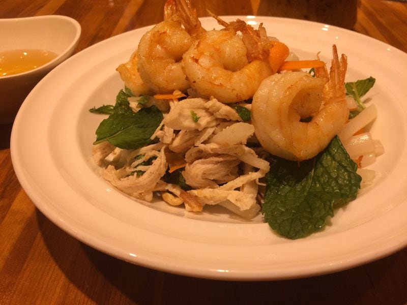 The lotus root salad at Anh’s Kitchen is topped with grilled shrimp and is a delightful mix of sweet, salty, crunchy and cooling. CONTRIBUTED BY WENDELL BROCK