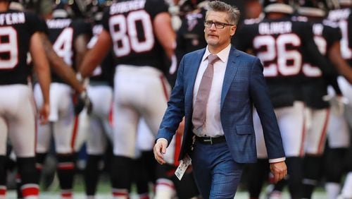 Falcons GM Thomas Dimitroff, back during the 2019 season, when it was safe to leave his house.  (Curtis Compton/ccompton@ajc.com)
