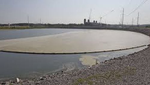 Coal ash, byproducts of coal-fired power plants which contain a mix of toxic elements such as mercury, arsenic, lead and other heavy metals, sits in ponds like these. Georgia Power is closing its 29 ash ponds with plans to excavate 19 and leave 10 closed in place.