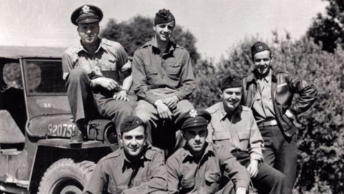 St. Martin’s Press has reissued “Luck of the Draw,” a World War II memoir by the late Frank Murphy of Atlanta, seated on Jeep at left. Murphy is a character in “Masters of the Air,” a miniseries produced by Tom Hanks and Steven Spielberg airing on Apple TV+ later this year. (Courtesy of Murphy Collection)