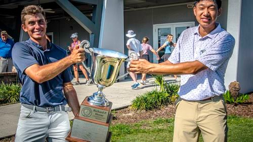 Georgia Tech’s Aidan Kramer (left) beat teammate Andy Mao in a playoff to win the 50th Rice Planters Amateur at Snee Farm Country Club in Mount Pleasant, S.C.